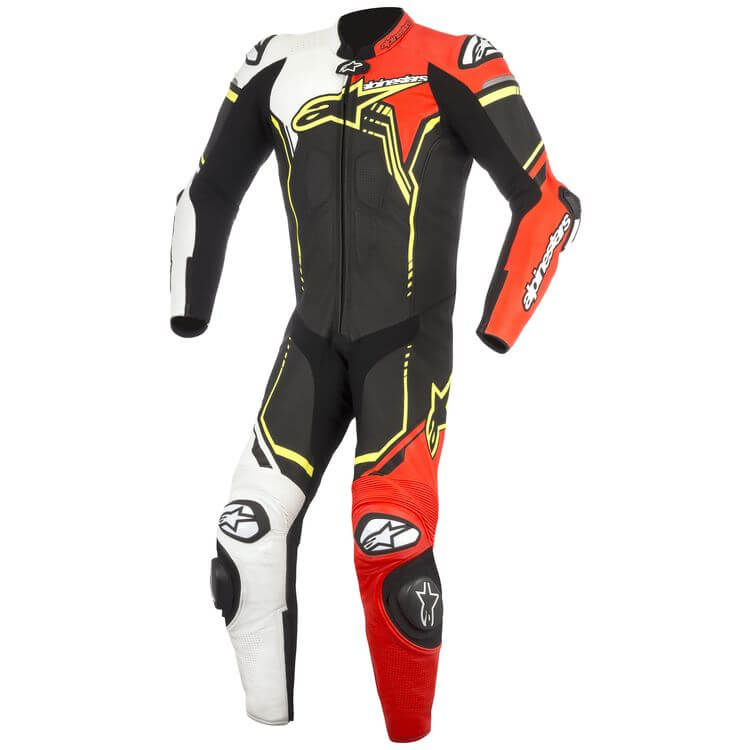 GP Plus v2 Race Suit Black White Red Yellow Front
