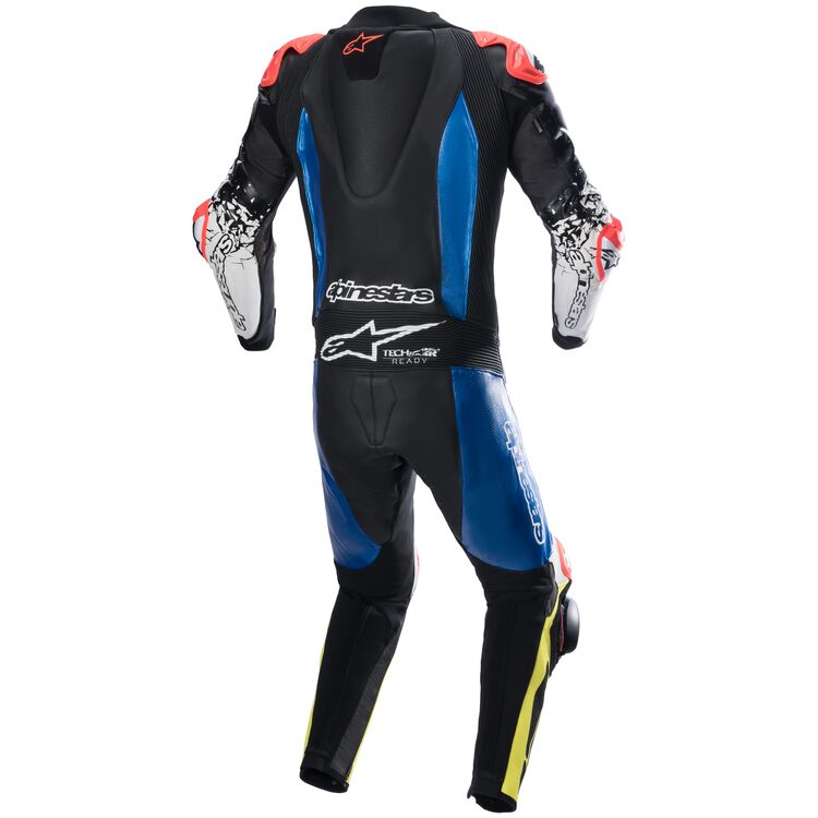 GP Tech v4 Motorbike Race Suit Black Blue Yellow back