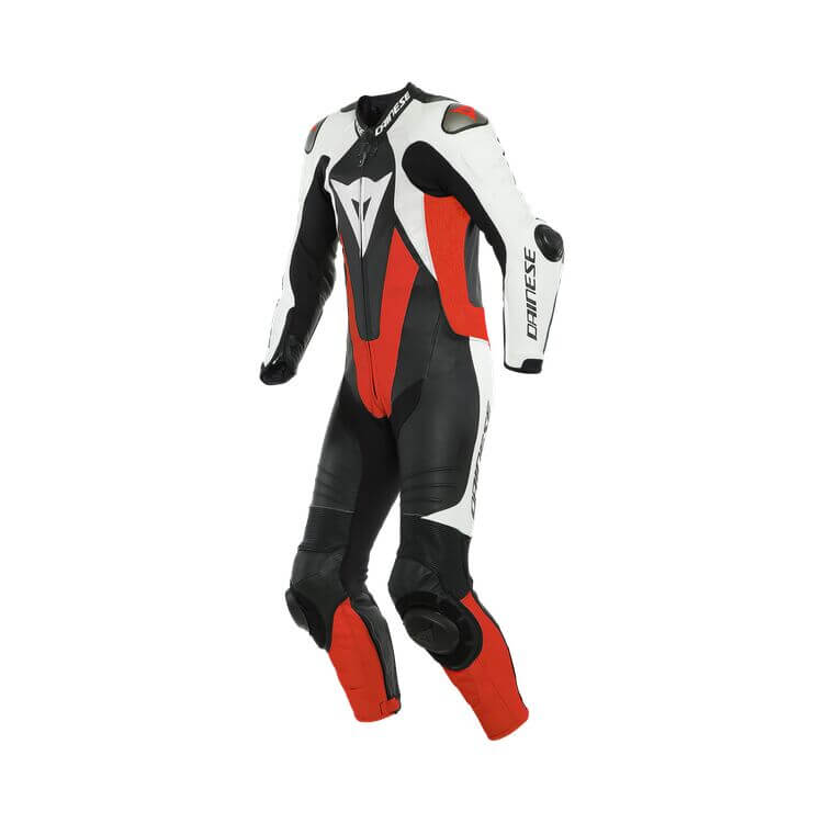 Laguna Seca 5 Leather Race Suit Black White Red Front