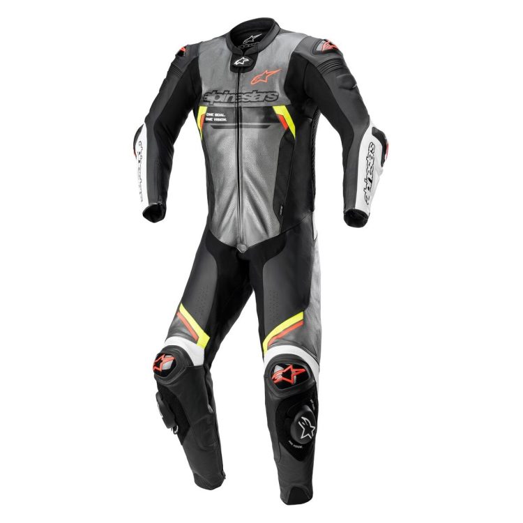 Missile V2 Ignition Motorcycle Race Suit grey black yellow front