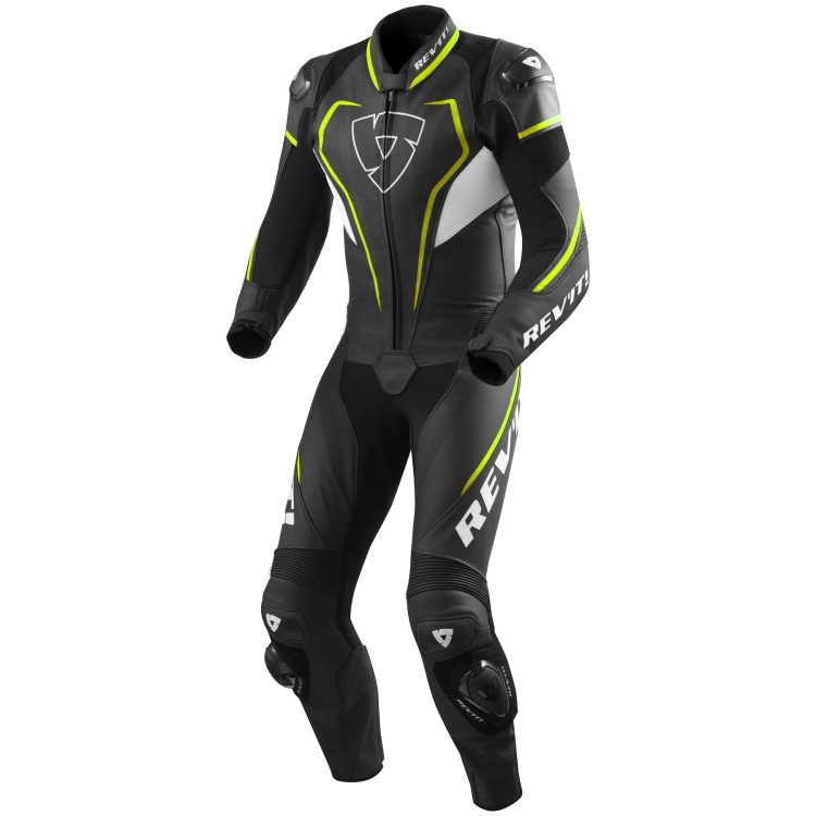 Vertex Pro motorbike leather race suit black yellow front