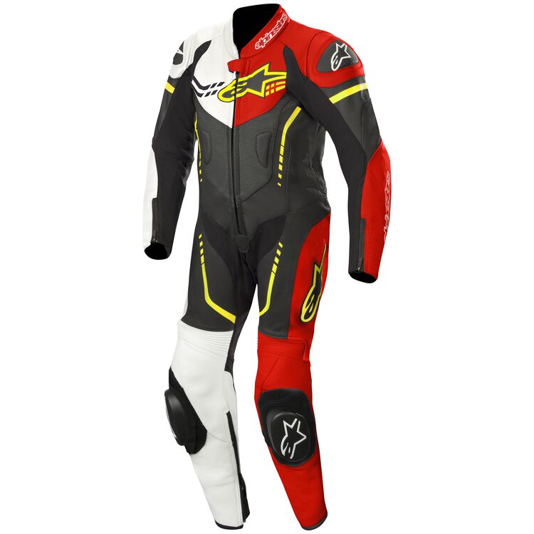 Youth GP Plus Cup Motorbike Suit Black White Red Yellow front
