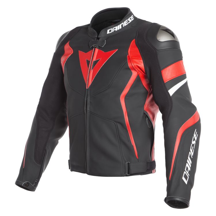 Avro 4 motorcycle racing jacket black red white front