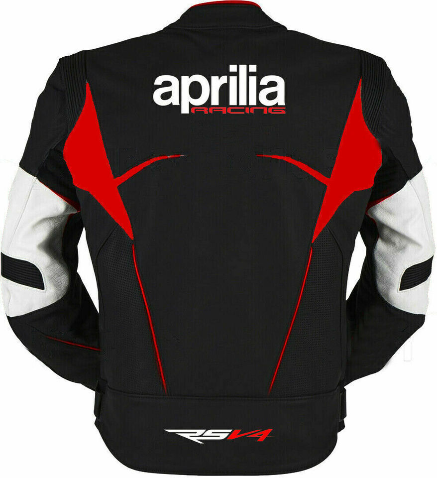 Aprilia Racing RS V4 Custom Motorcycle Leather Jacket Black Red back