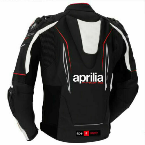 Aprilia Racing Motogp Custom Motorcycle Leather Jacket Black White back
