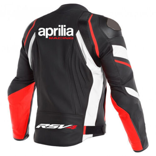 Aprilia Racing RS V4 SBK Custom Motorcycle Leather Jacket Black White Red back