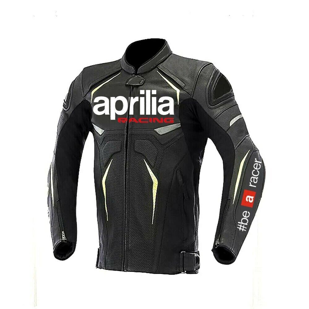 Aprilia Racing Custom Motorcycle Leather Jacket Black front