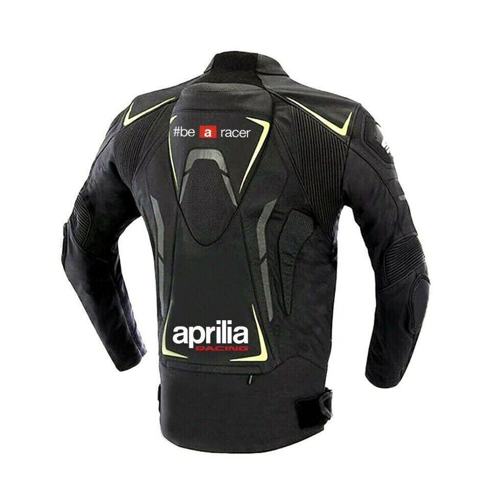 Aprilia Racing Custom Motorcycle Leather Jacket Black back