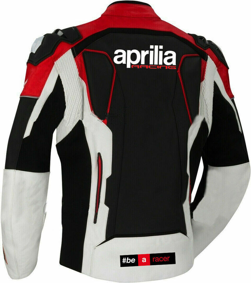Aprilia Racing Motogp Custom Motorcycle Leather Jacket Black Red White back