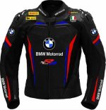 BMW S 1000 RR Motorbike Racing Jacket black red blue front