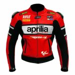 Aprilia Custom Motorcycle Leather Racing Jacket Red Black front