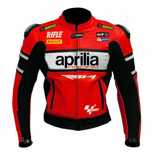 Aprilia Custom Motorcycle Leather Racing Jacket Red Black front