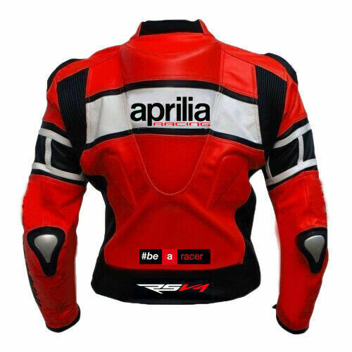Aprilia Custom Motorcycle Leather Racing Jacket Red Black back
