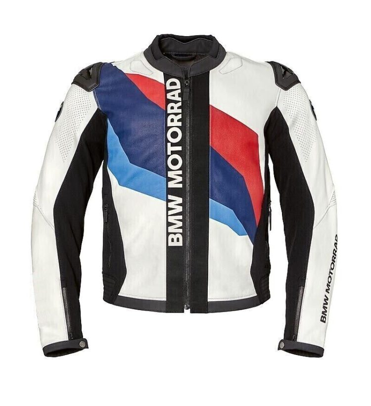 BMW Motorrad Motorcycle Leather Racing Jacket Black White Red Blue front