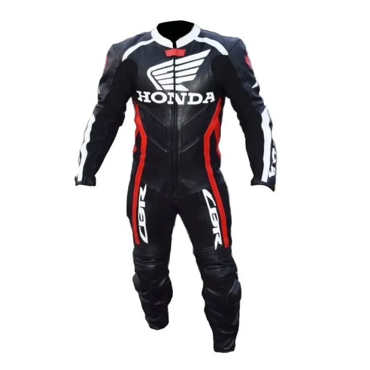 Honda CBR Leather Suit Black White Red Front