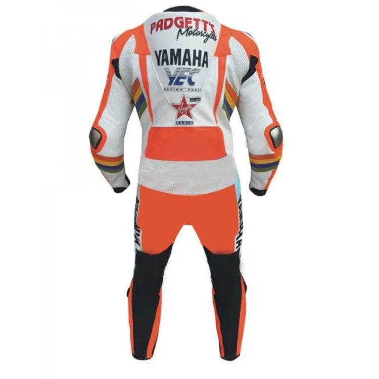 Yamaha SBK Motorcycle Leather Racing Suit Orange White Black Back