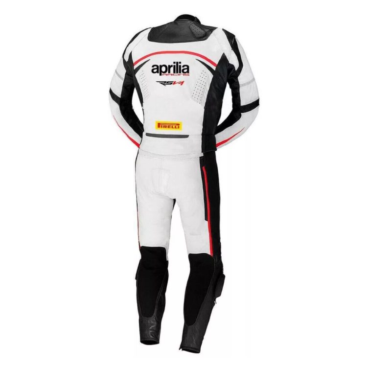 Aprilia Racing RSV4 Motorbike Suit White Black Red Back