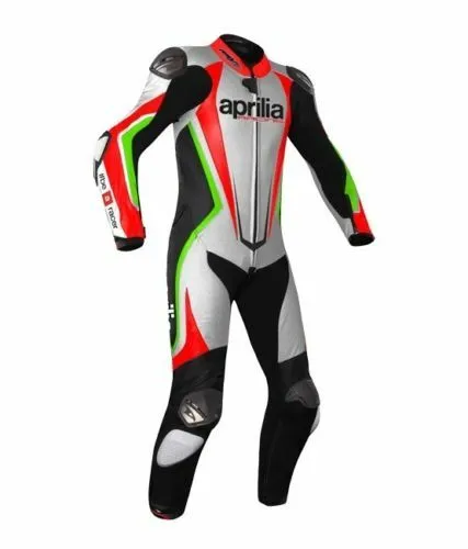 Aprilia Motorcycle Leather Racing Suit White Black Red Green Front