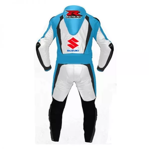 Suzuki Motorcycle Leather Racing Suit Sky Blue White Black Back