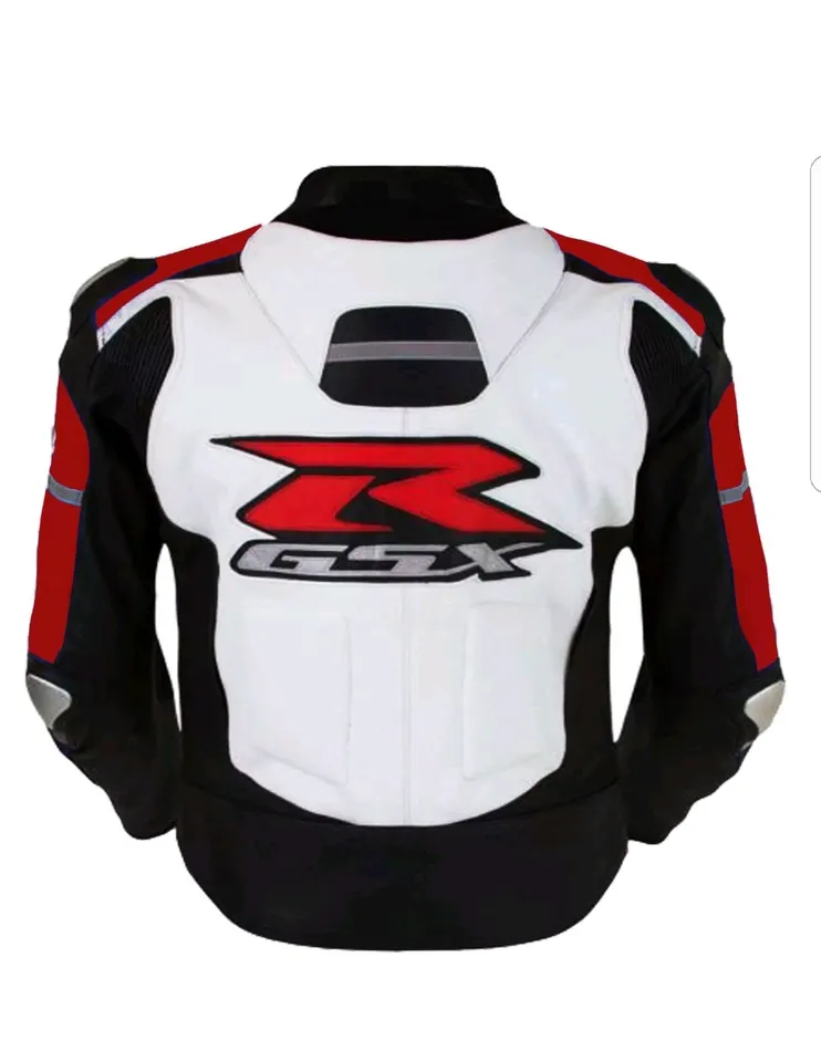 Suzuki R GSX Leather Racing Jacket White Red Black Back