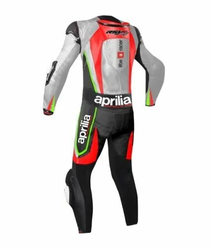 Aprilia Motorcycle Leather Racing Suit White Black Red Green Back