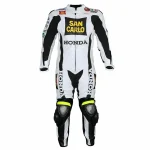 Honda San Carlo Motorcycle Leather Racing Suit White Black Yellow Front