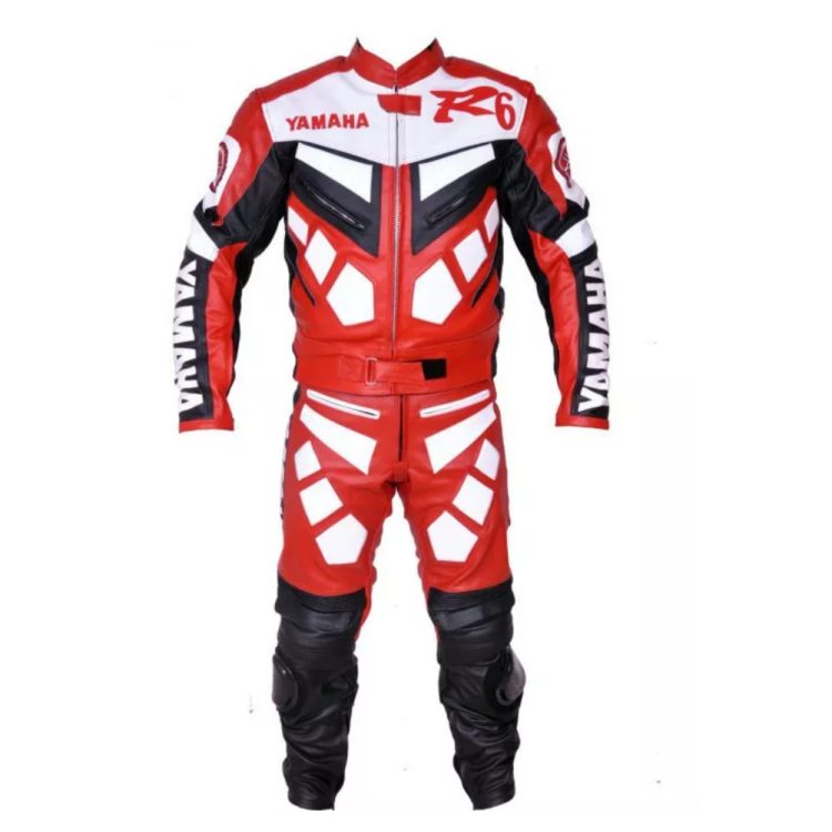 Yamaha R6 Motorcycle Leather Racing Suit Red White Black Front