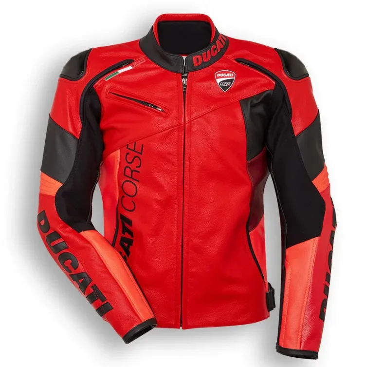 Ducati Corse Custom Motorcycle Leather Racing Jacket Red Front