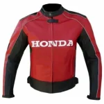Honda Plain Motorcycle Leather Racing Jacket Red Black Front