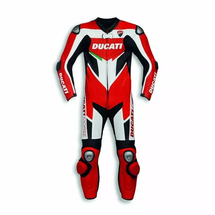 Custom Ducati Motorbike Leather Racing Suit Black Red Front