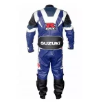 Suzuki R GSX Motorbike Leather Suit Blue Black Back