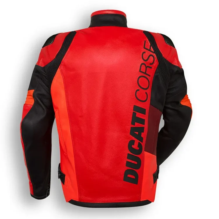Ducati Corse Custom Motorcycle Leather Racing Jacket Red Back