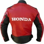 Honda Plain Motorcycle Leather Racing Jacket Red Black Back