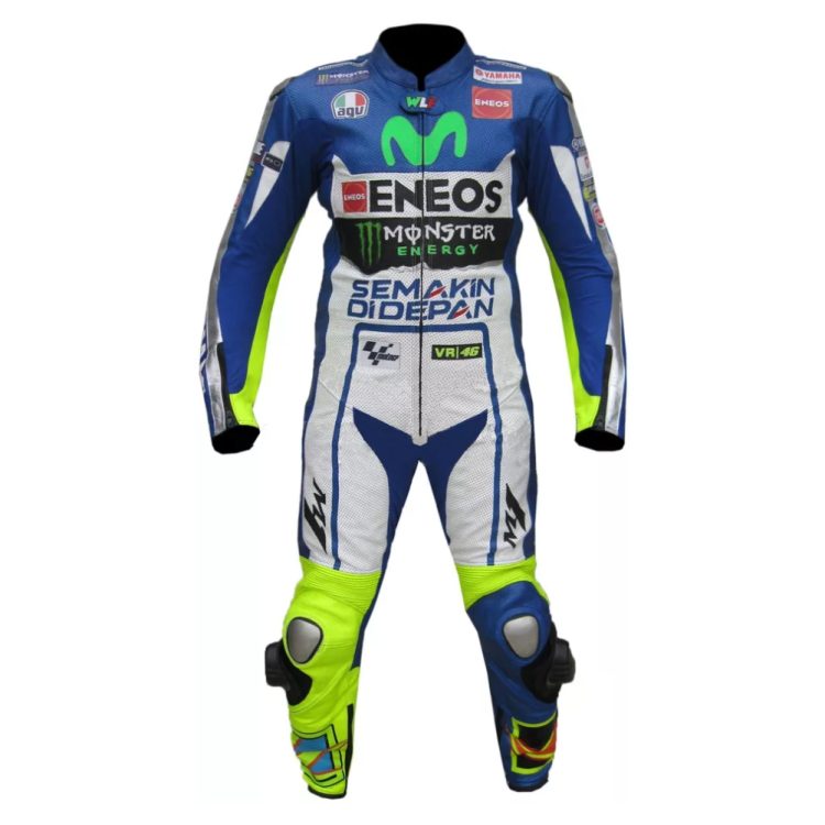 Yamaha VR 46 Moto Gp M1 Leather Racing Suit Blue Yellow White Front