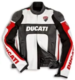 Ducati Motorbike Leather Racing Jacket White Black Red Front