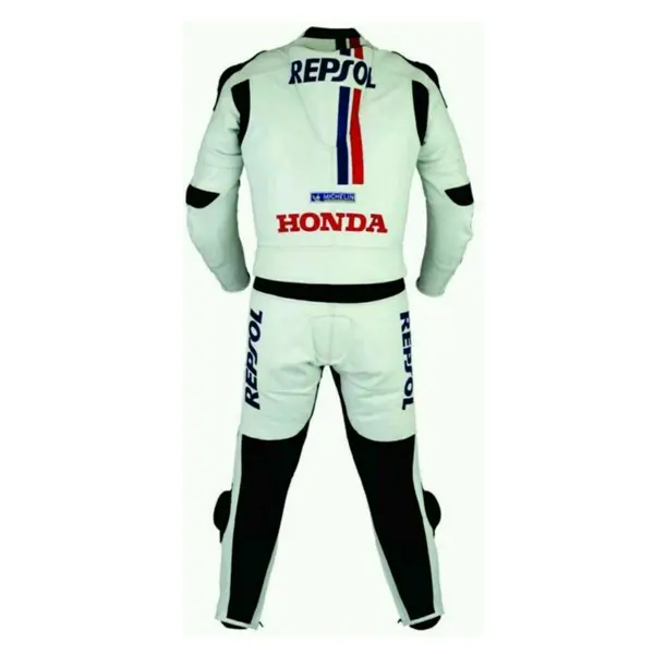 Honda Repsol Motorbike Suit White Black Red Blue Back