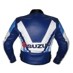 Suzuki Dunlop Motorbike Leather Racing Jacket White Blue Back