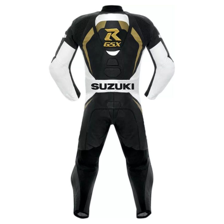Suzuki R GSX Motorcycle Racing Suit Black Gold White Back