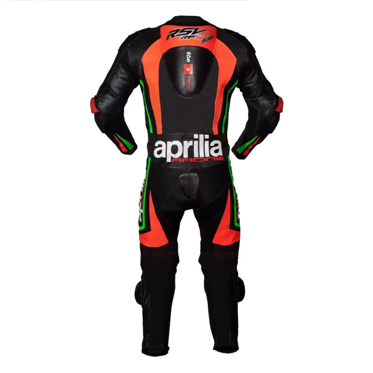 Aprilia Motorcycle Leather Racing Suit Black Red Green Back