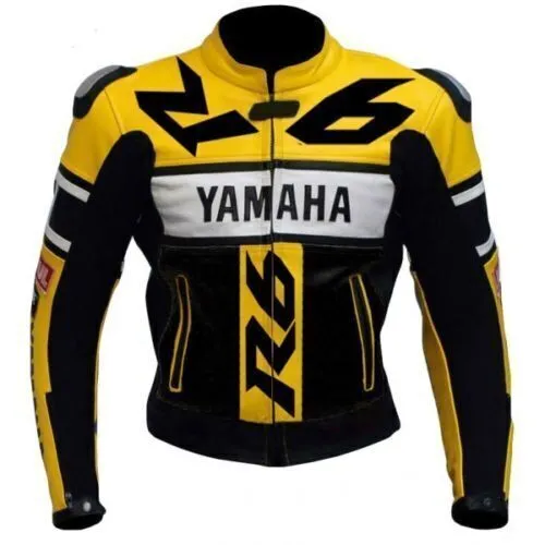 Yamaha R6 VR 46 Leather Racing Jacket Black Yellow White Front