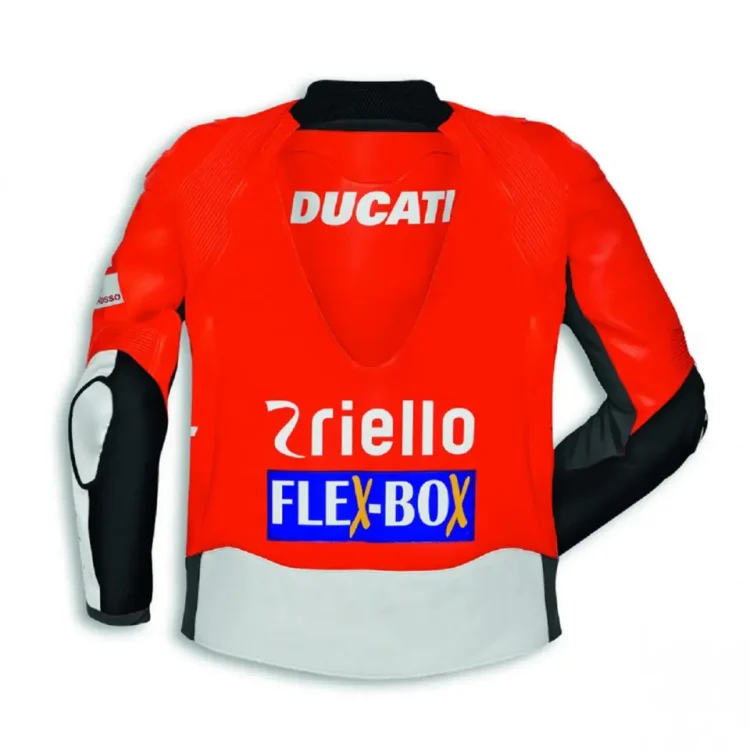 Ducati Motorcycle Leather Racing Jacket Orange White Black Back