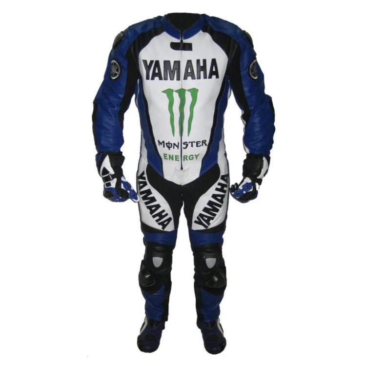 Yamaha Monster Energy Motorcycle Leather Racing Suit Blue White Front