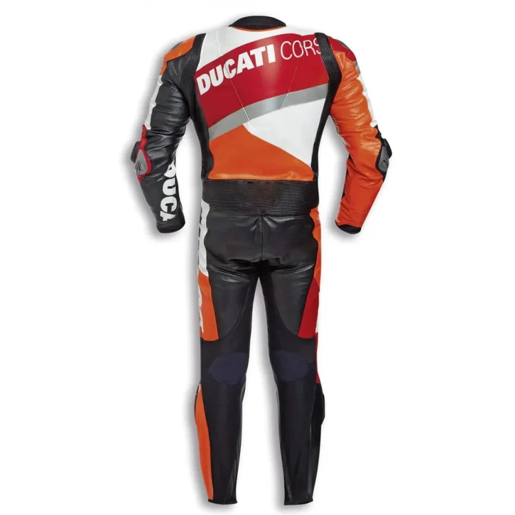 Marc Marquez Ducati Corse Leather Racing Suit Black Orange Red White Back