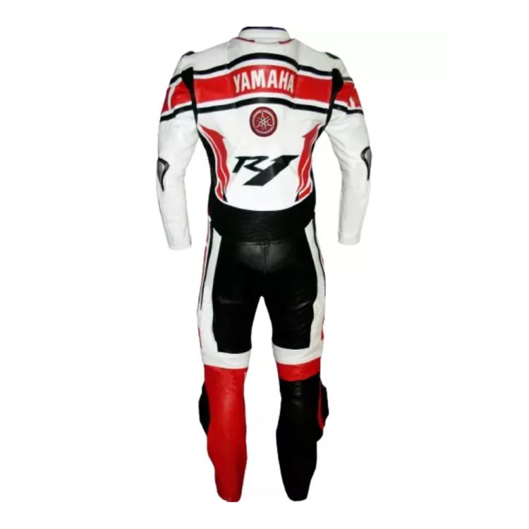 Yahama R1 Moto Gp Leather Racing Suit White Red Black Back