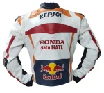 Honda Repsol Motorbike Leather Racing Jacket White Orange Back