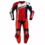 Ducati Corse Motorbike Leather Racing Suit Orange Red Black White Front