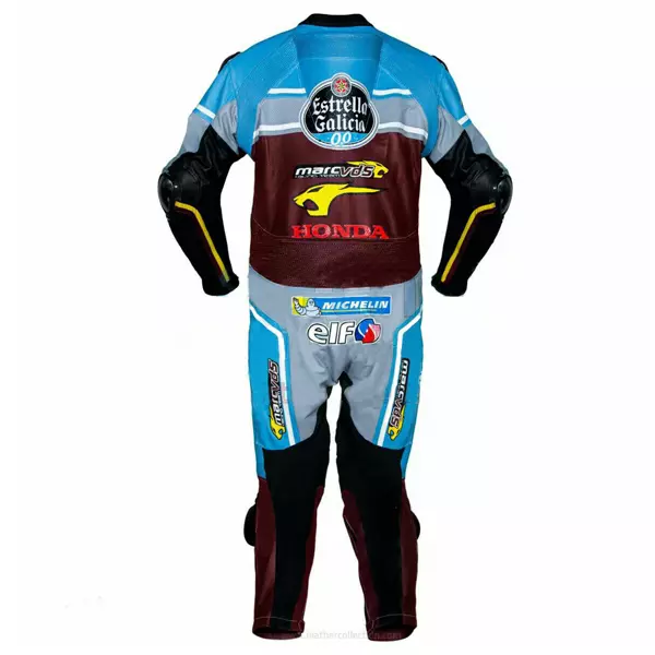 Honda Marc VDS Leather Racing Suit Blue Yellow Back