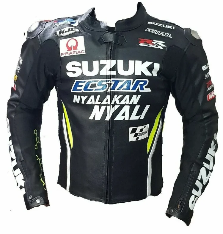 Suzuki ECSTAR Moto Gp Leather Racing Jacket Black Yellow Front