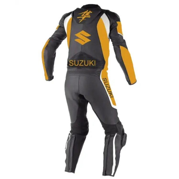 Suzuki Hayabusa Motorcycle Leather Racing Suit Black Gold Back