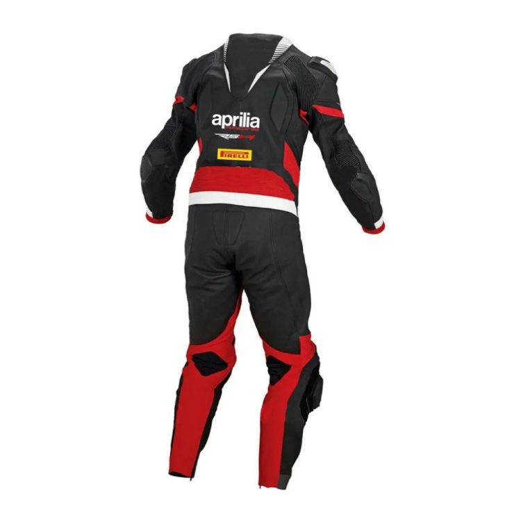 Aprilia Racing RSV4 Moto Gp Leather Suit Black Red Back
